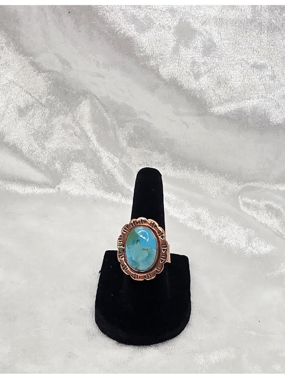 Natural Turquoise Ring Adjustable Gold Tone Southwestern Statement Ring Oval